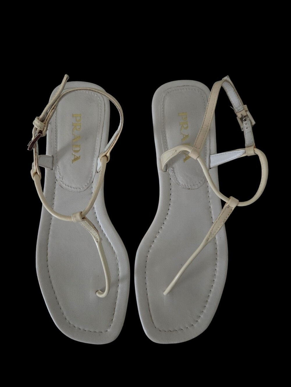 Prada White Leather T-Strap Sandals Size 36